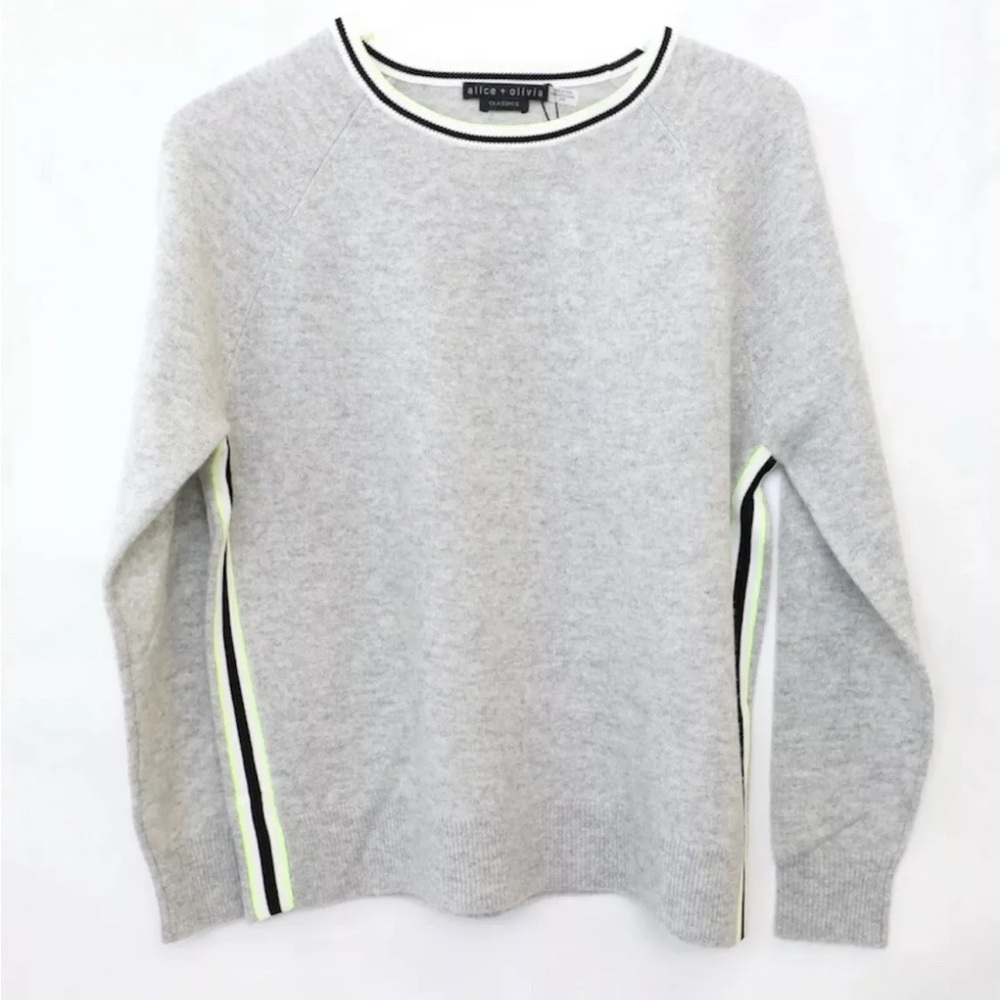 Alice + Olivia Moira Side Striped Cashmere blend Pullover Sweater Sz M